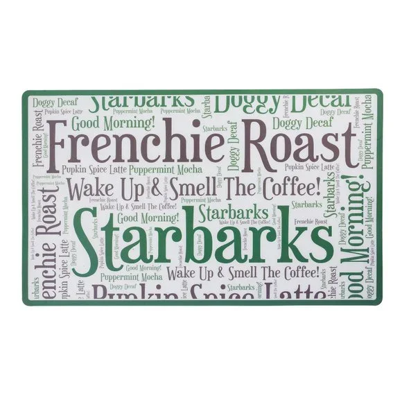 Starbarks Frenchie Roast Dog bowls and placemat